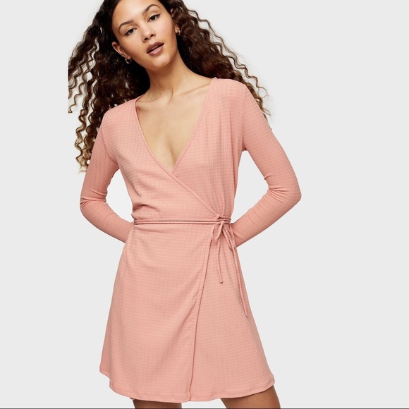 Topshop Long Sleeve Seersucker Wrap Mini Dress - Picture 6 of 11